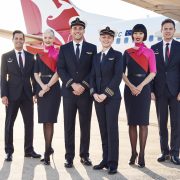 The Martin Grant designed Qantas uniform is nearly four-years old. How long colour-blocking remains a trend could very soon age this uniform. Photo Credit: Qantas