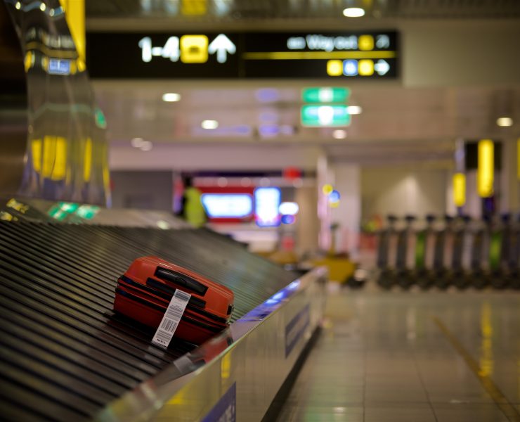 a suitcase on a conveyor belt