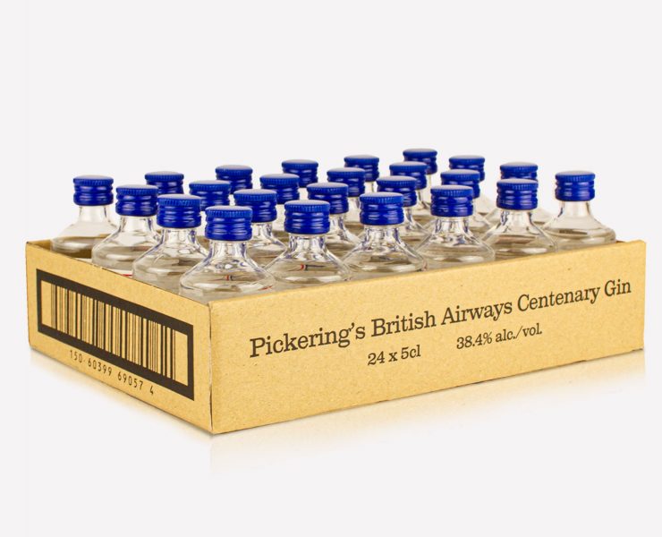 a box of clear bottles with blue caps