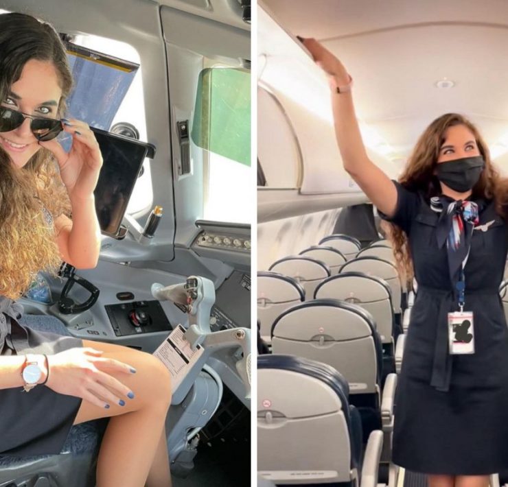 a collage of two women in an airplane