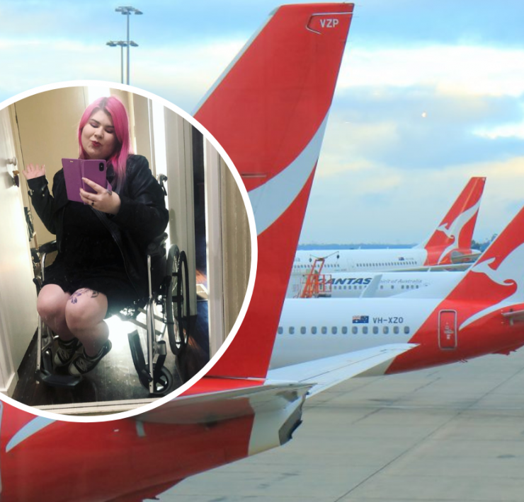 a woman taking a selfie in a wheelchair