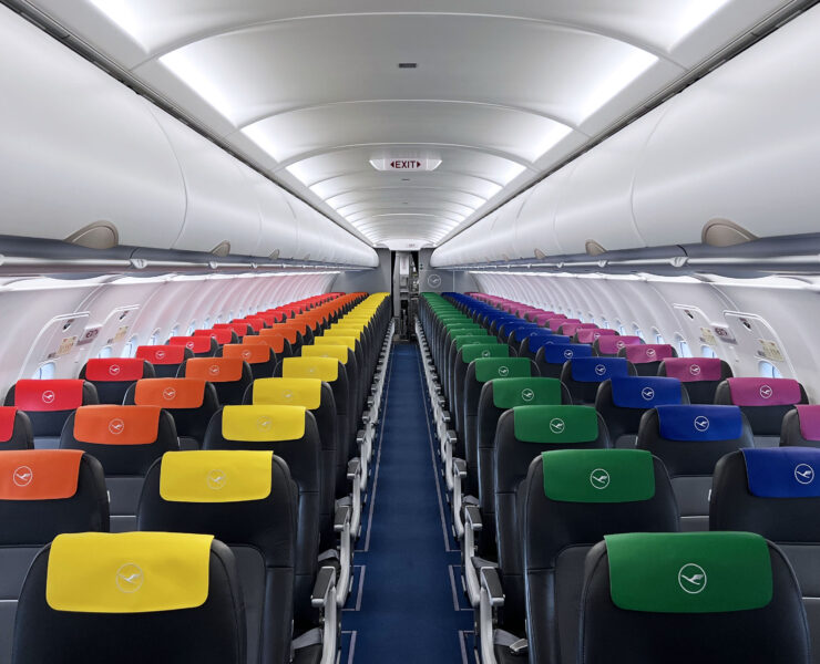 a row of seats in an airplane