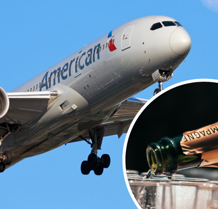 a plane with a bottle of champagne