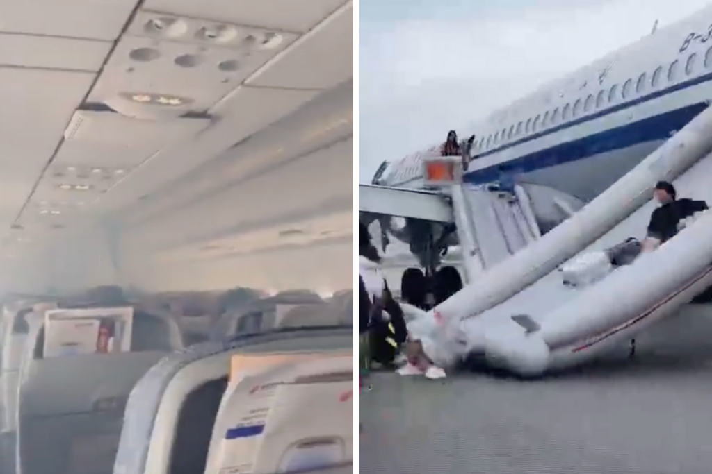 Passengers Grab Suitcases As They Evacuate Smoke-Filled Cabin of Air ...