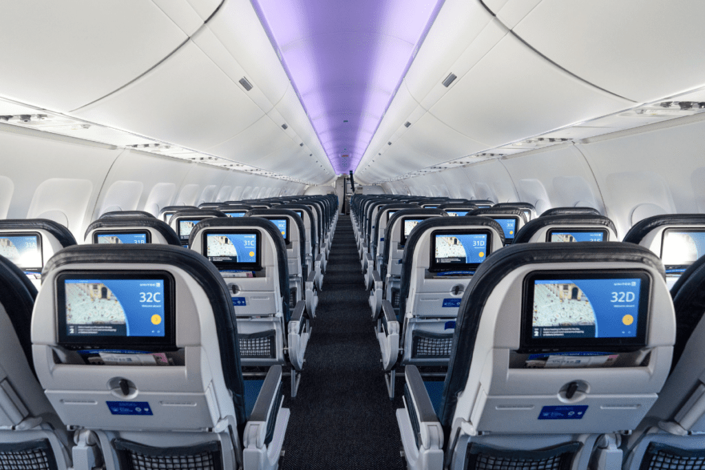 rows of seats in an airplane