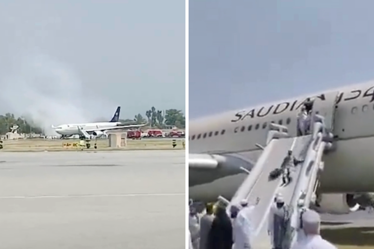 a collage of a plane and a plane with people walking up to the ground