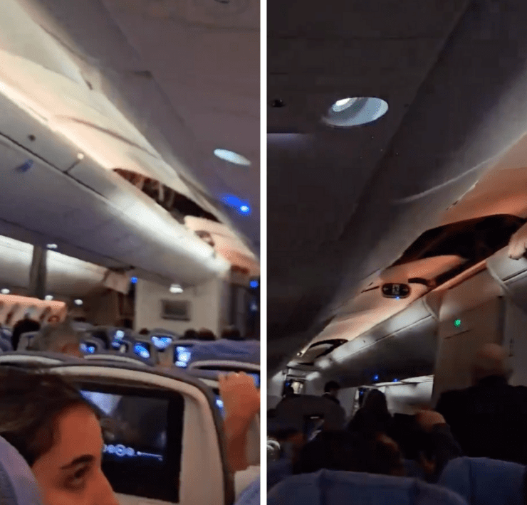 a collage of a woman sitting in an airplane