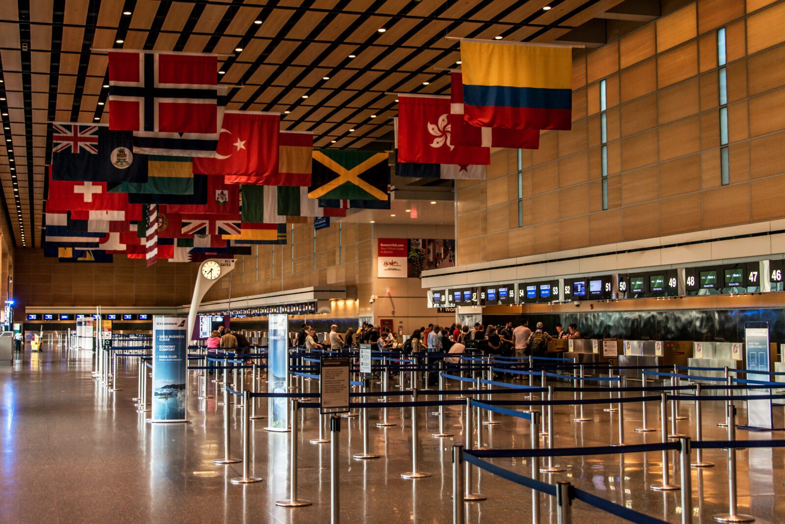 a group of people in an airport