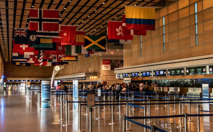 a group of people in an airport