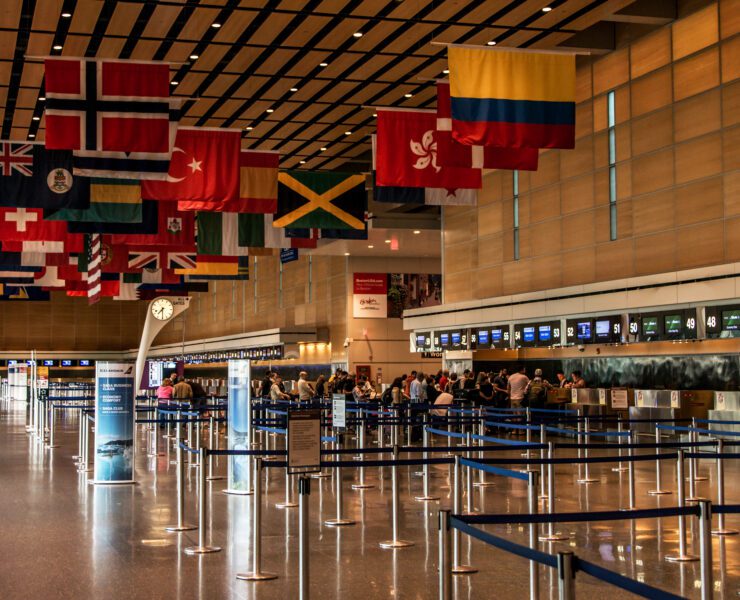 a group of people in an airport