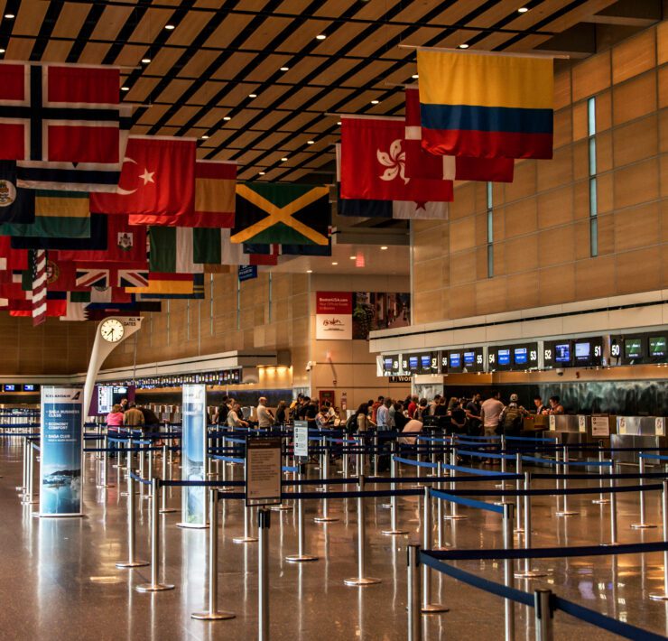 a group of people in an airport