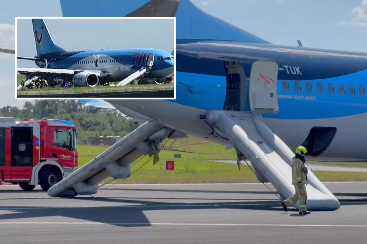 a plane on the runway