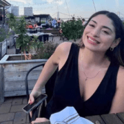 a woman sitting at a table