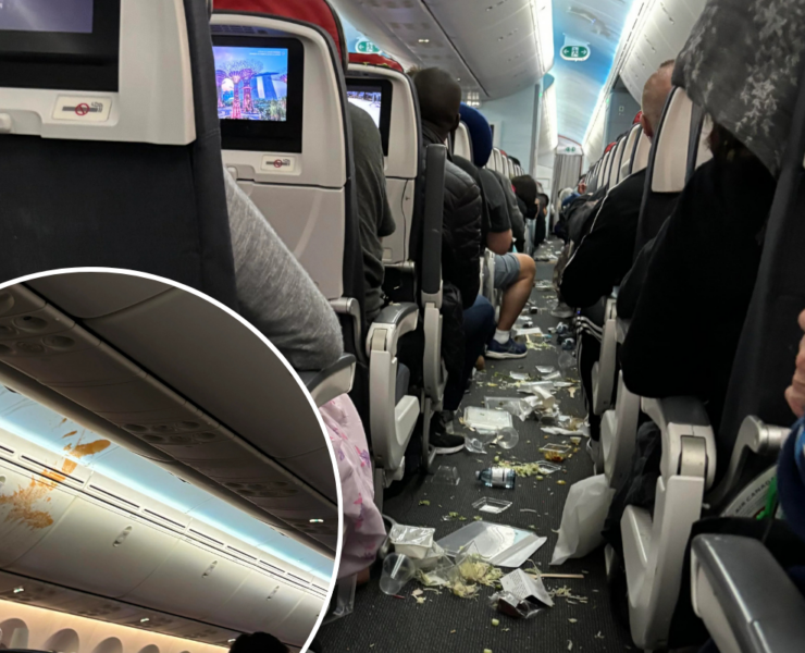 a group of people sitting on an airplane