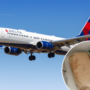 a plane flying in the sky with food and a sandwich