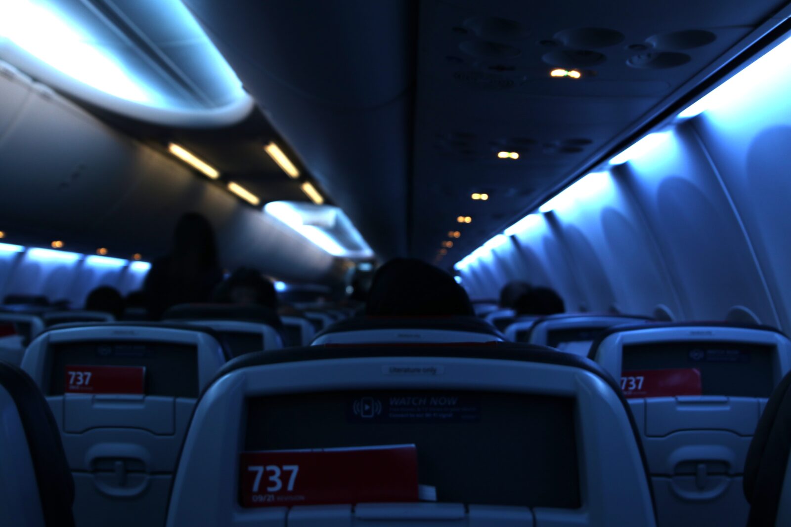 an airplane with seats and lights