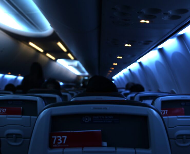 an airplane with seats and lights