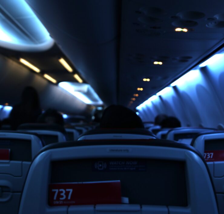 an airplane with seats and lights