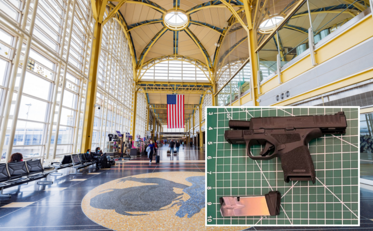 a gun on a mat in a building