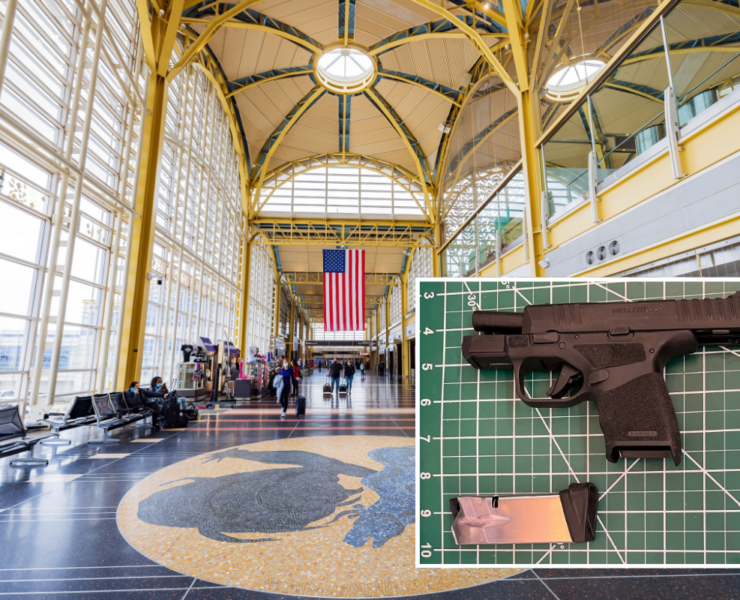 a gun on a mat in a building