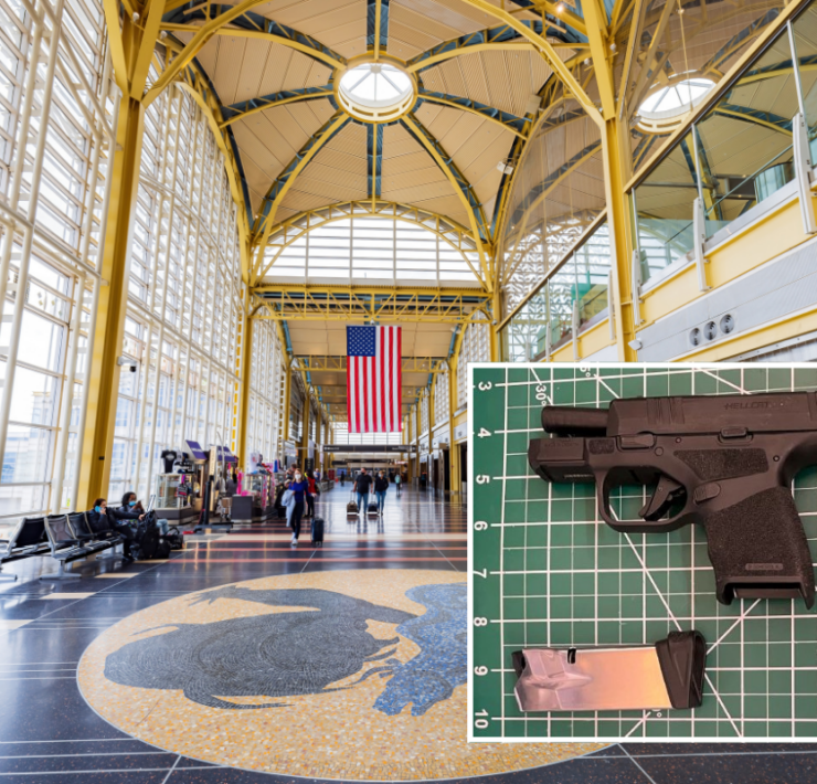 a gun on a mat in a building