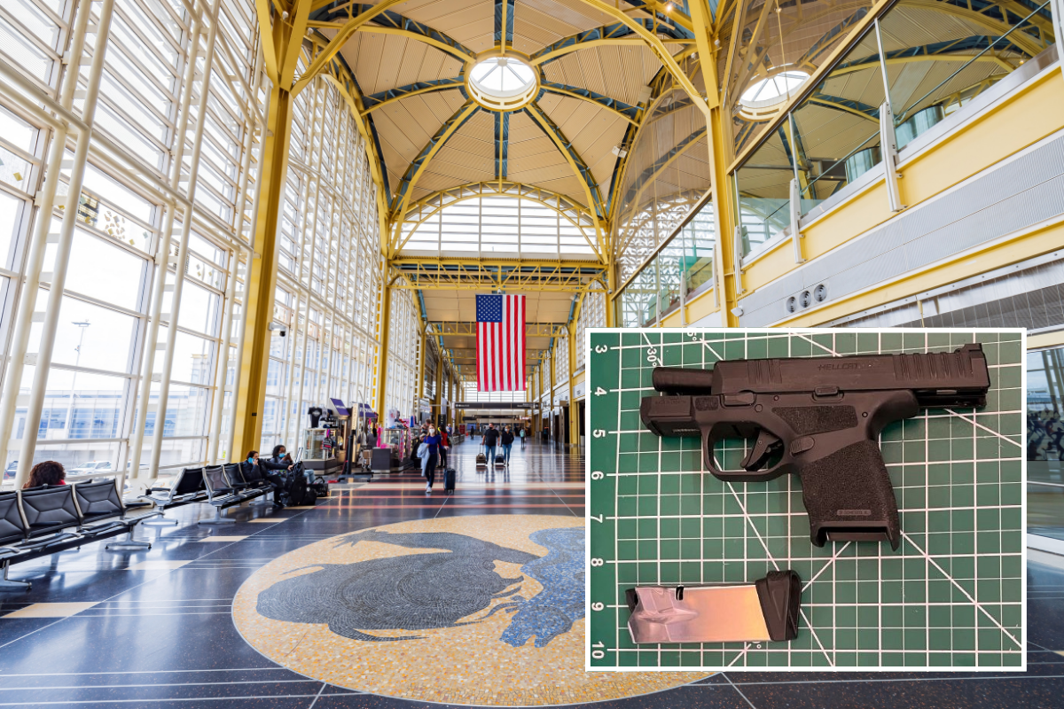 a gun on a mat in a building