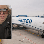 a woman taking a selfie in front of an airplane