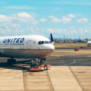 a plane on the runway