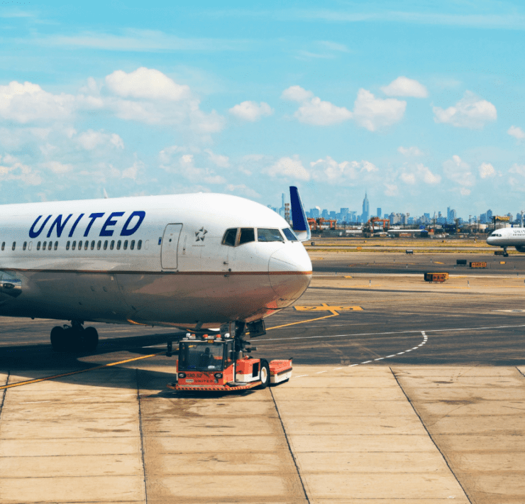 a plane on the runway