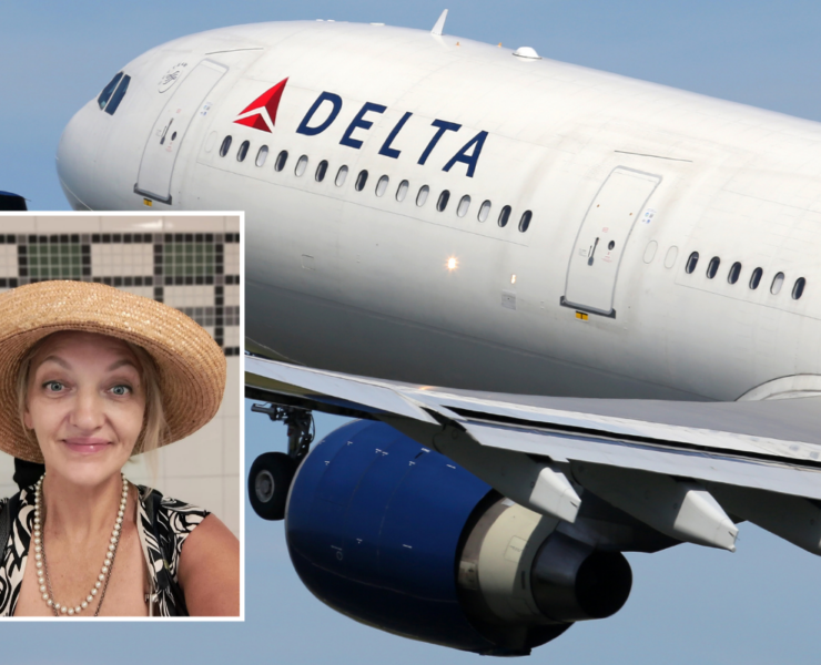 a woman in a hat and a plane