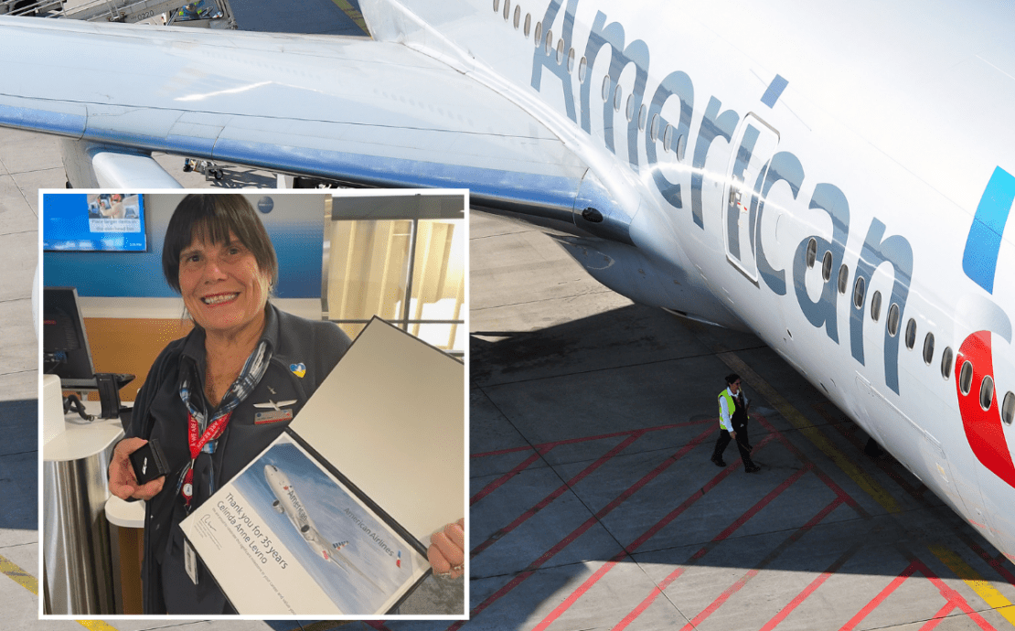 a woman standing next to a plane