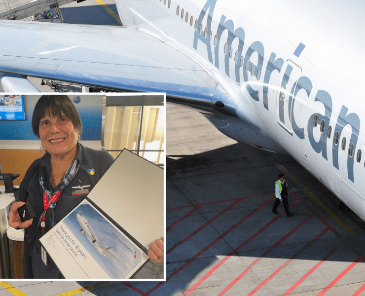 a woman standing next to a plane