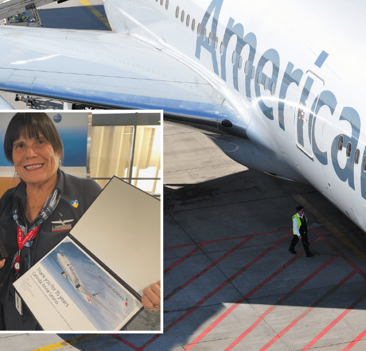 a woman standing next to a plane