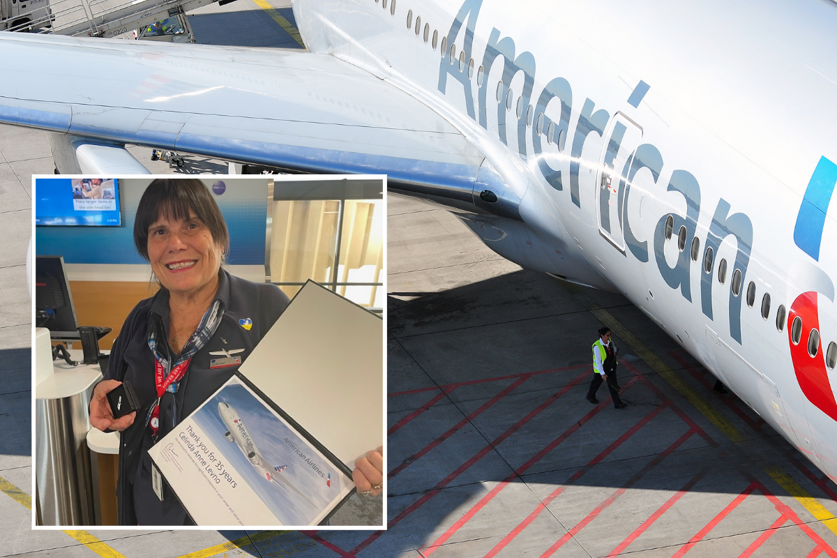 a woman standing next to a plane