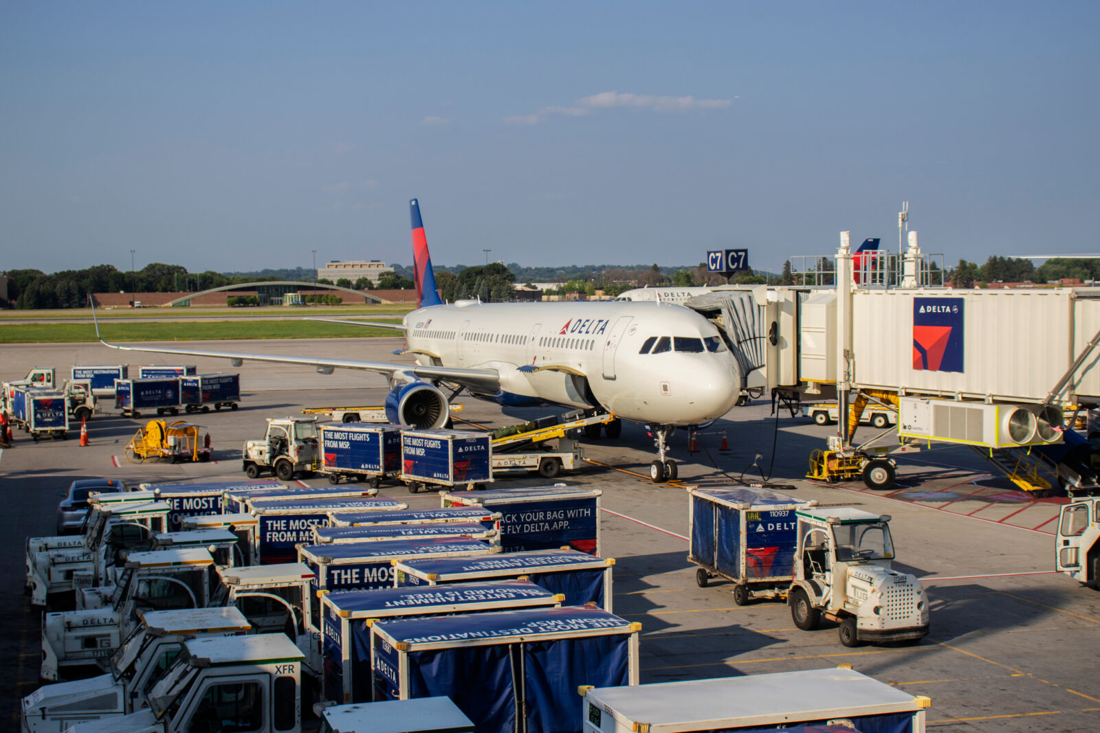 a plane parked at an airport