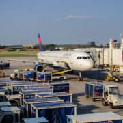 a plane parked at an airport