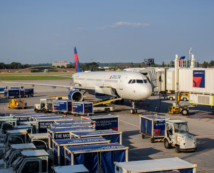 a plane parked at an airport