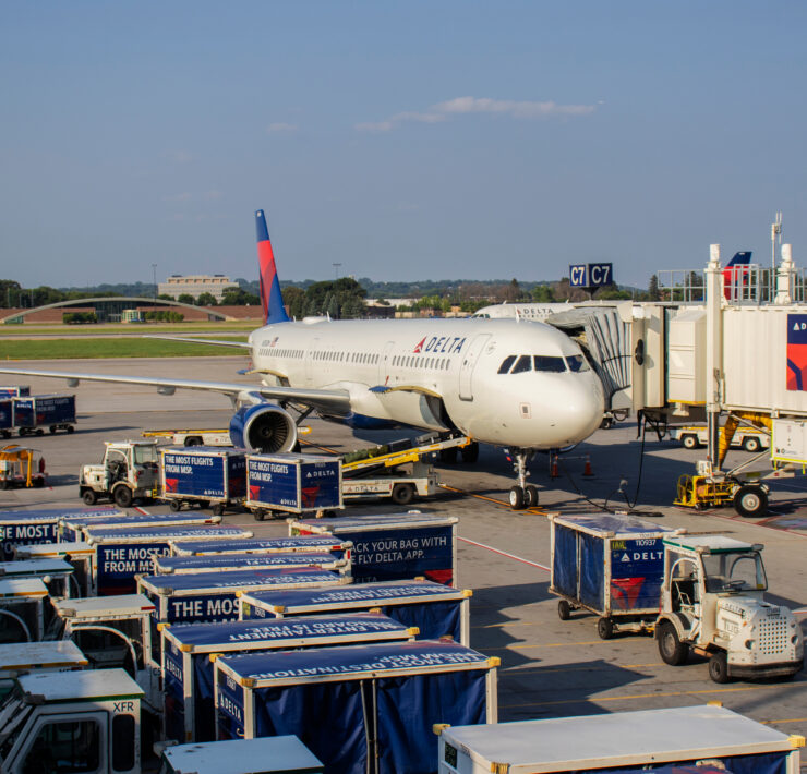 a plane parked at an airport