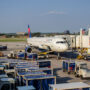 a plane parked at an airport